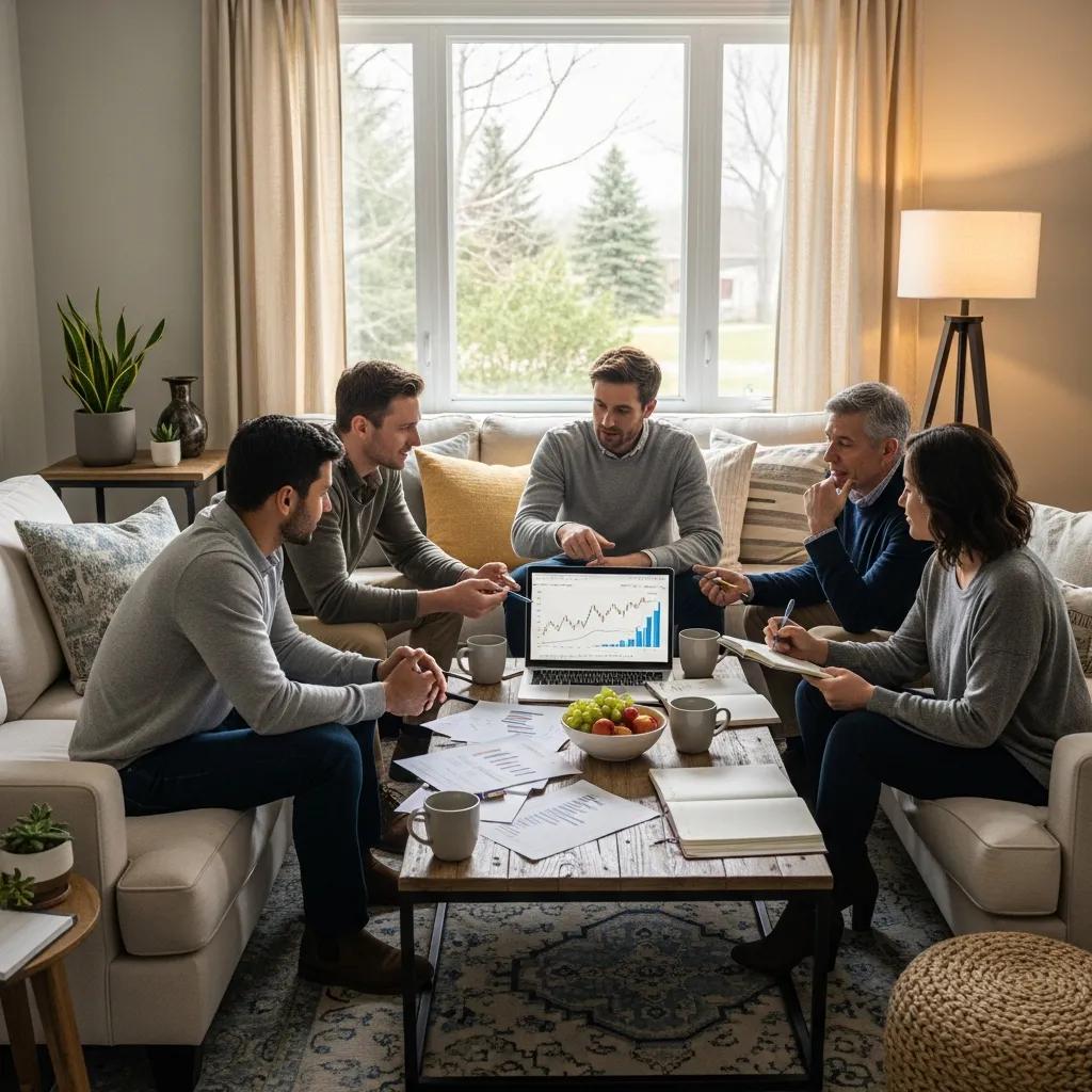 Cozy living room discussion on financial independence strategies in Ontario