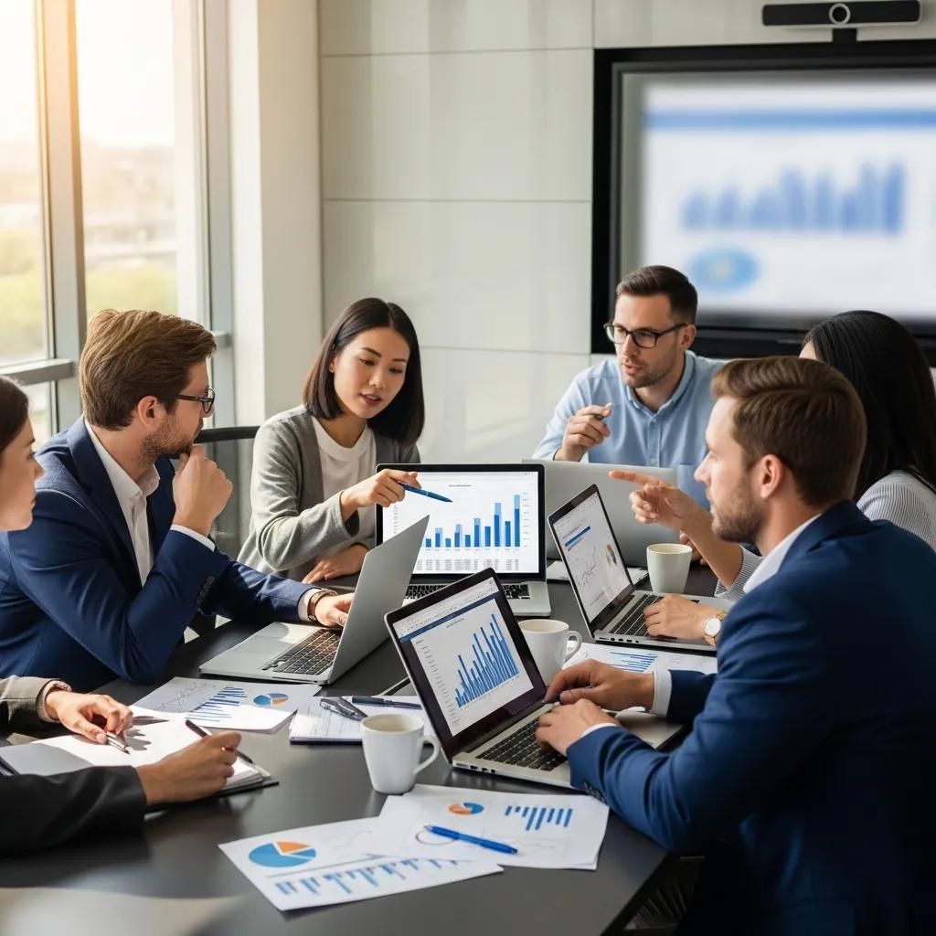 Diverse group of investors discussing private equity strategies in a modern conference room, highlighting collaboration