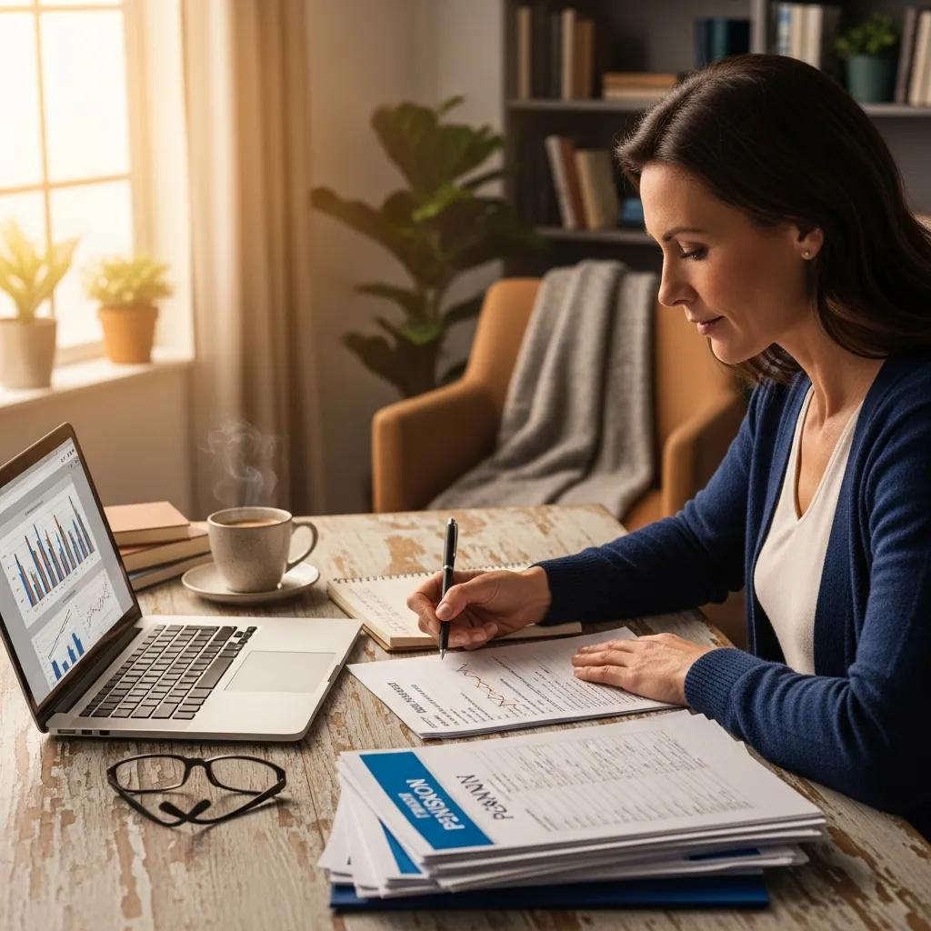 Executive reviewing pension strategies in a cozy home office
