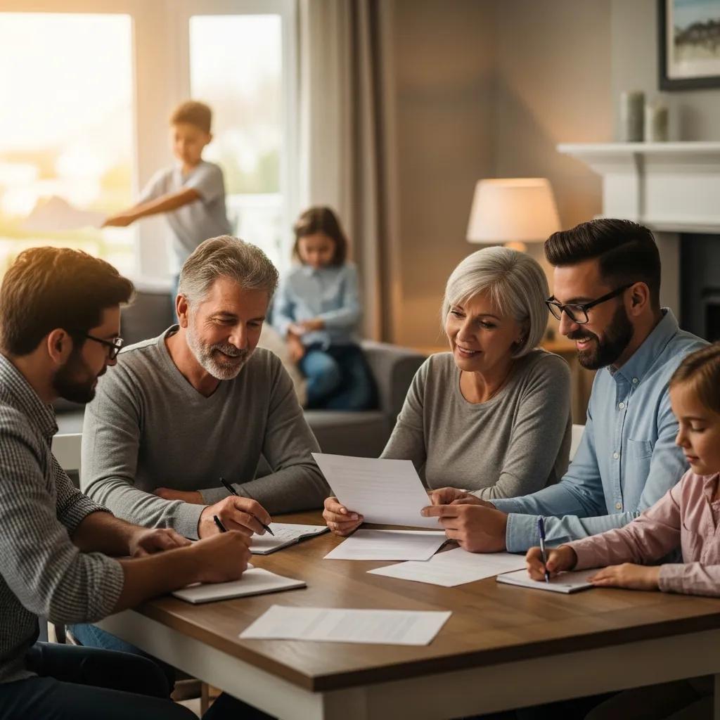 Family discussing estate planning in a cozy living room