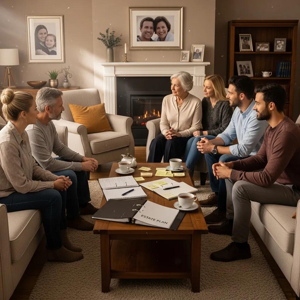 Family reviewing estate planning documents together at home
