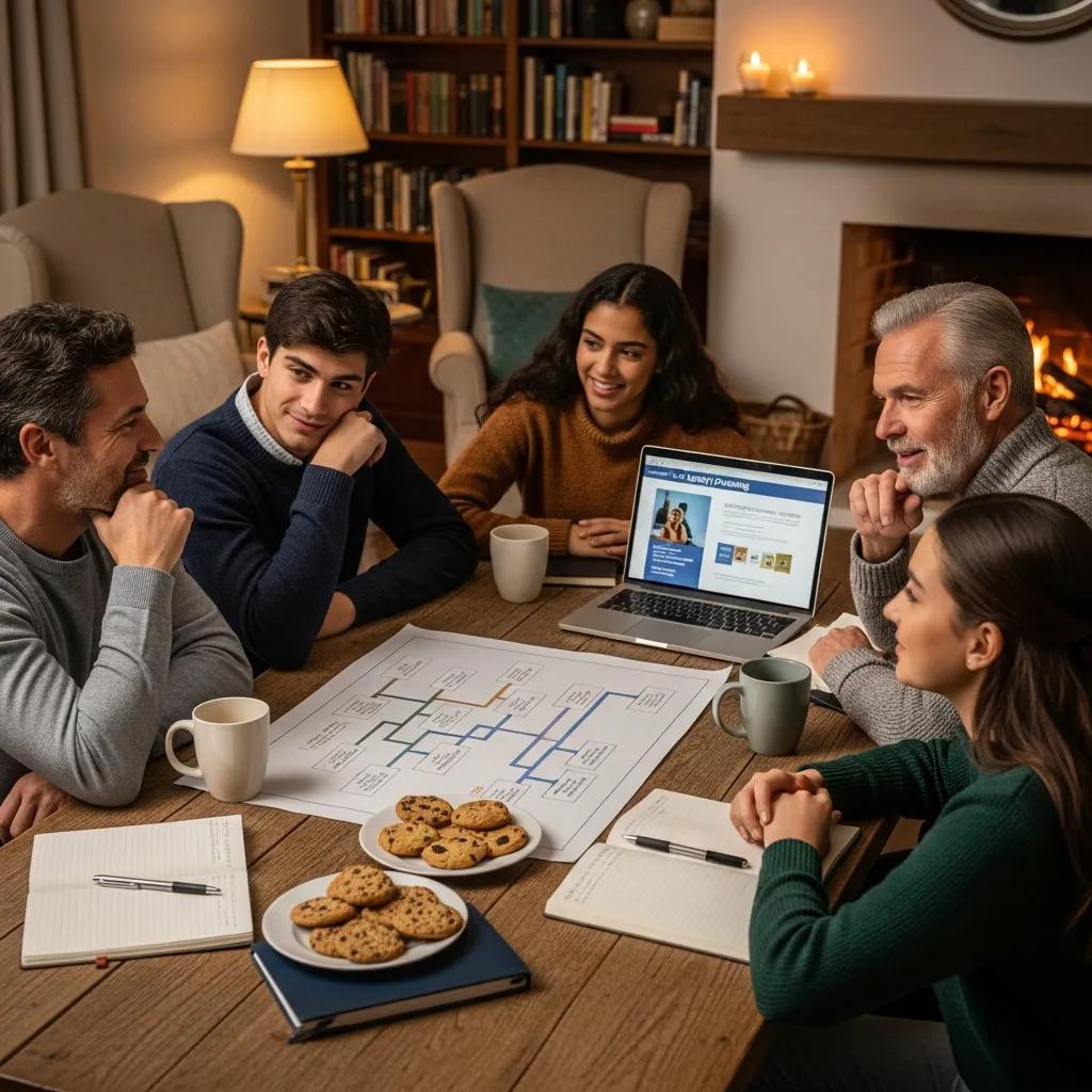 Family discussing legacy planning around a table, emphasizing intentionality and foresight in financial decisions
