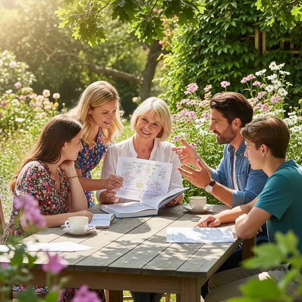 Family meeting outdoors to discuss legacy and estate plans