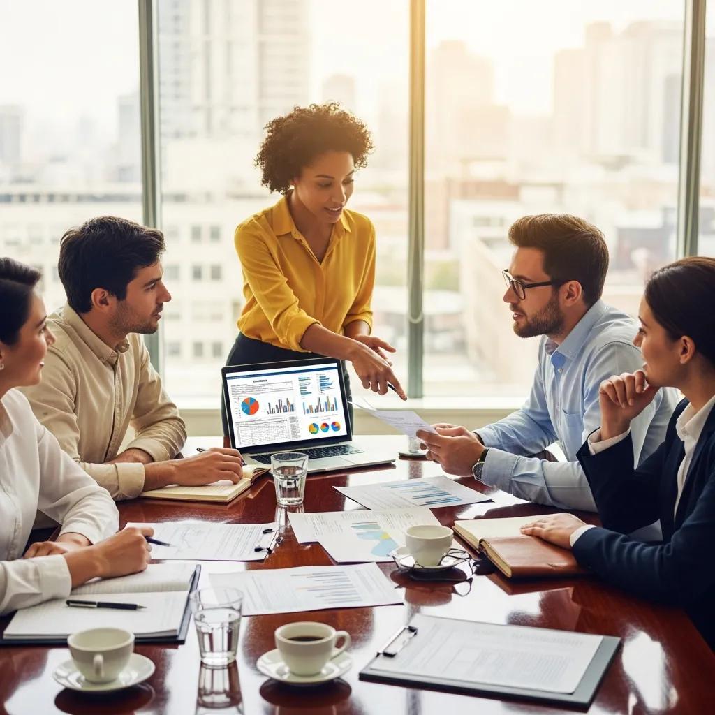 Professionals collaborating on tax planning in a modern workspace