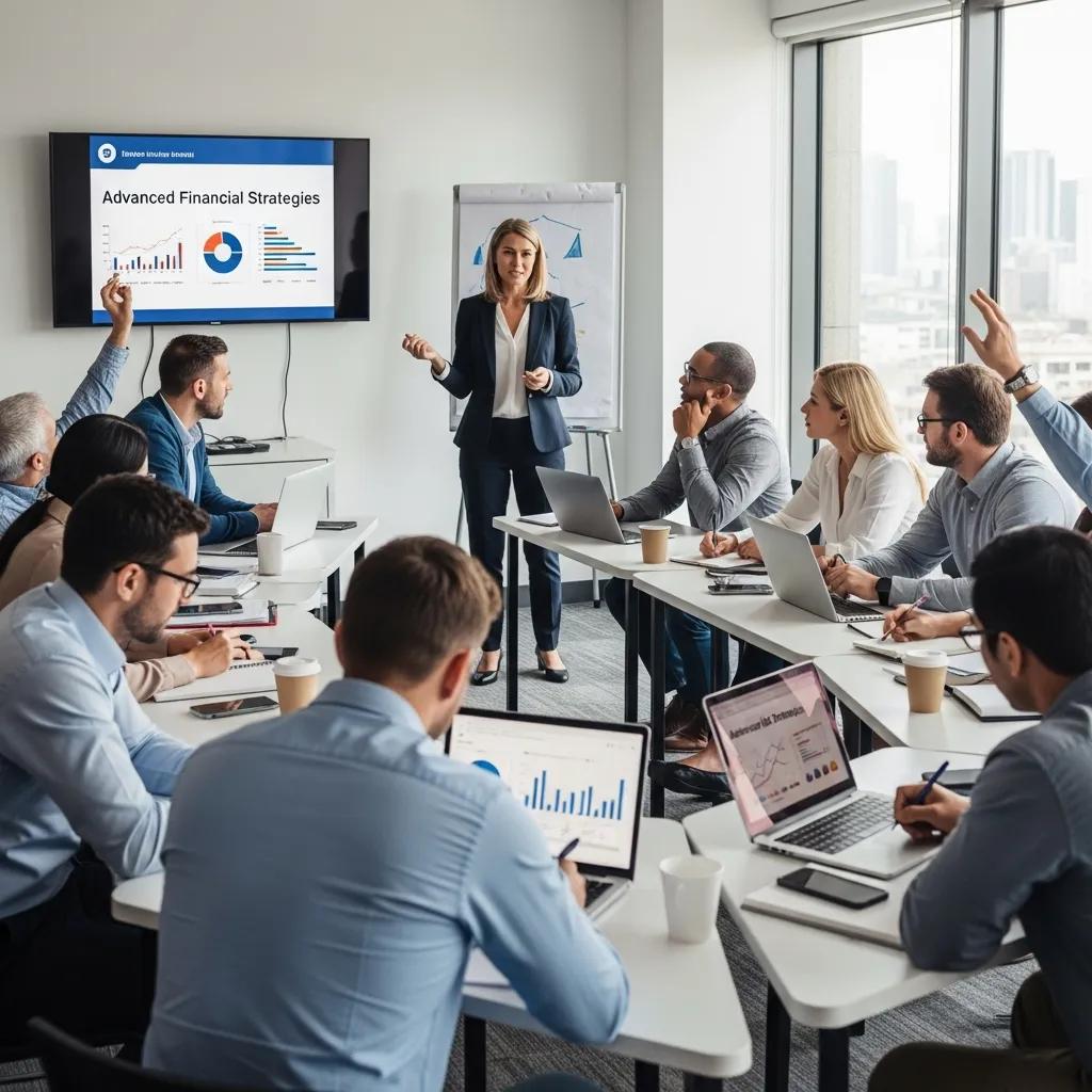 Group of professionals in a live Q&A session about financial literacy