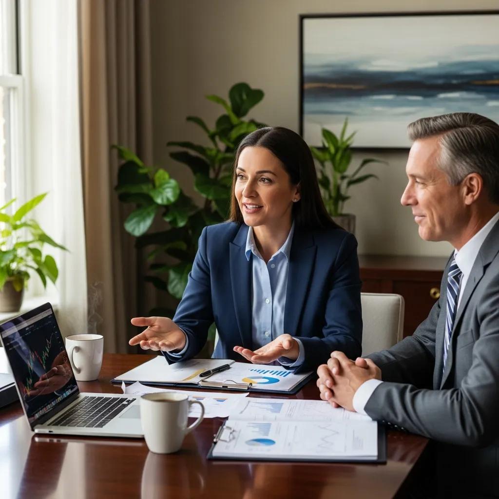High achiever consulting with a private wealth advisor in a cozy office setting