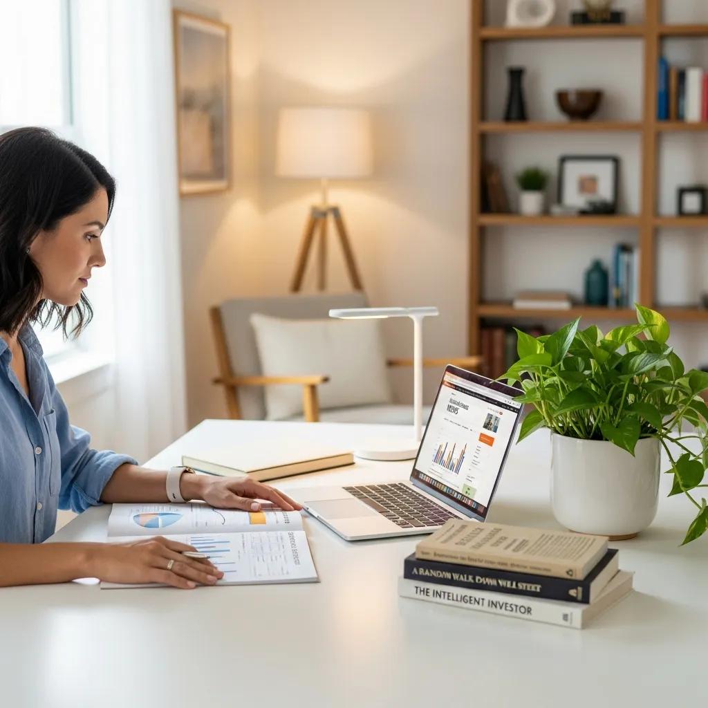 Individual contemplating investment options in a bright home office