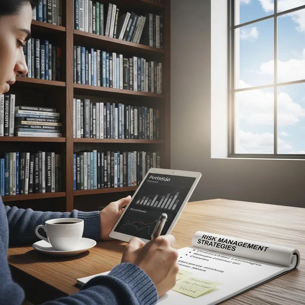 Investor reviewing a portfolio on a tablet to assess risk-management strategies