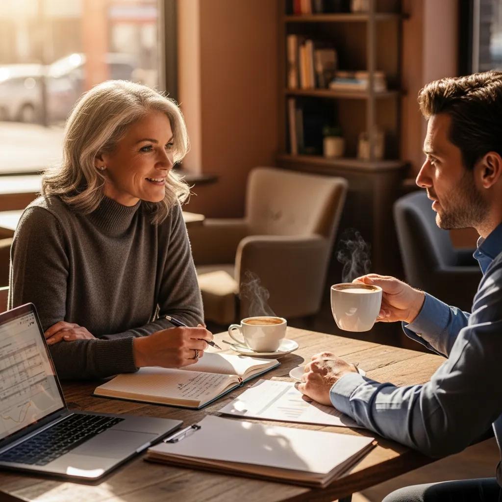 Mentor and client discussing legacy planning in a cozy environment