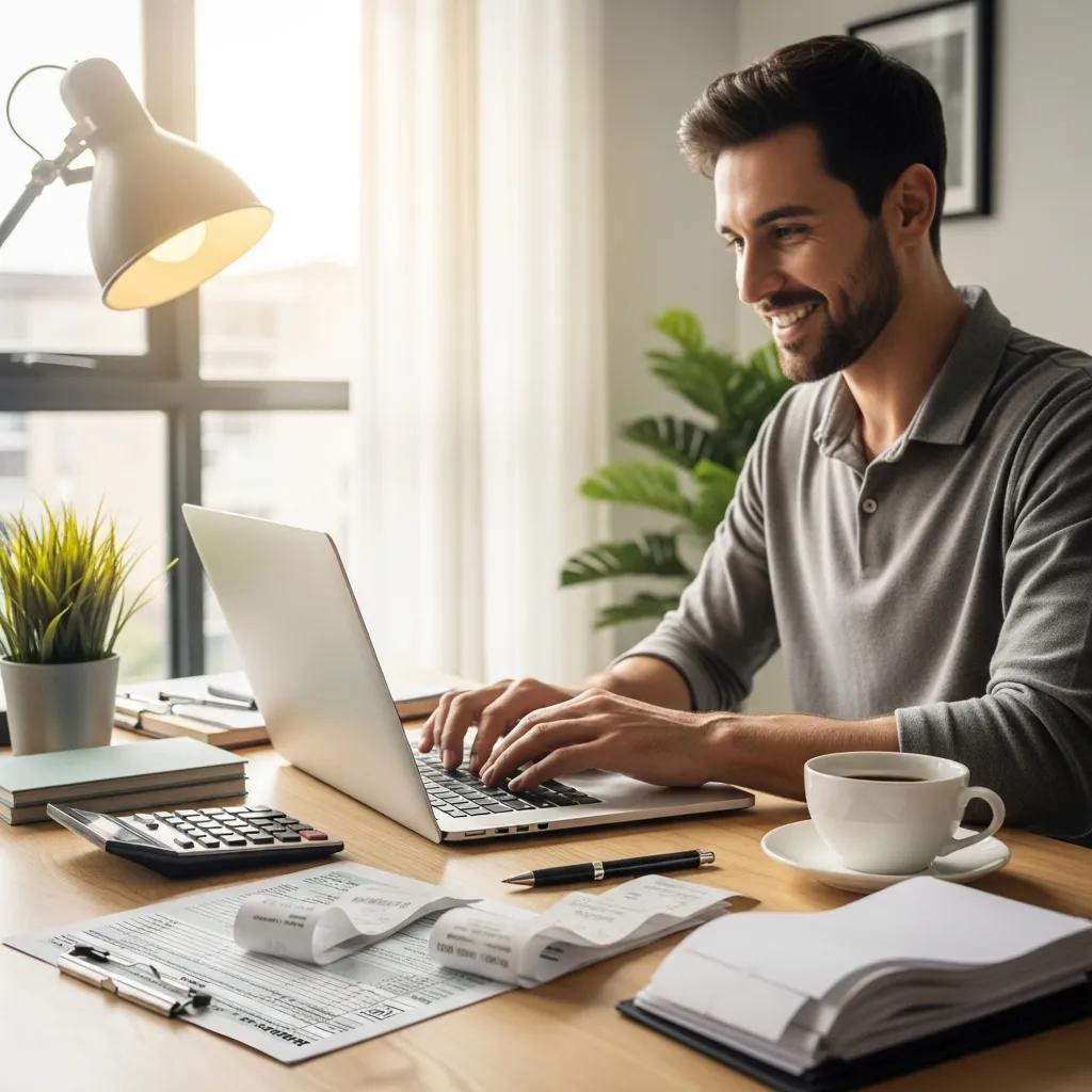 Self-employed individual in a modern workspace — claiming business deductions and reducing taxable income