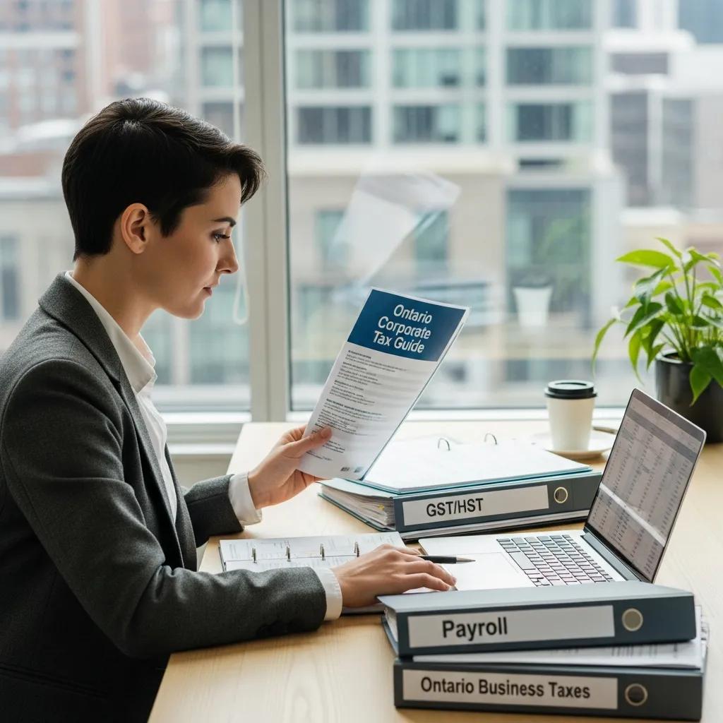 Business owner reviewing Ontario tax rules and financial documents