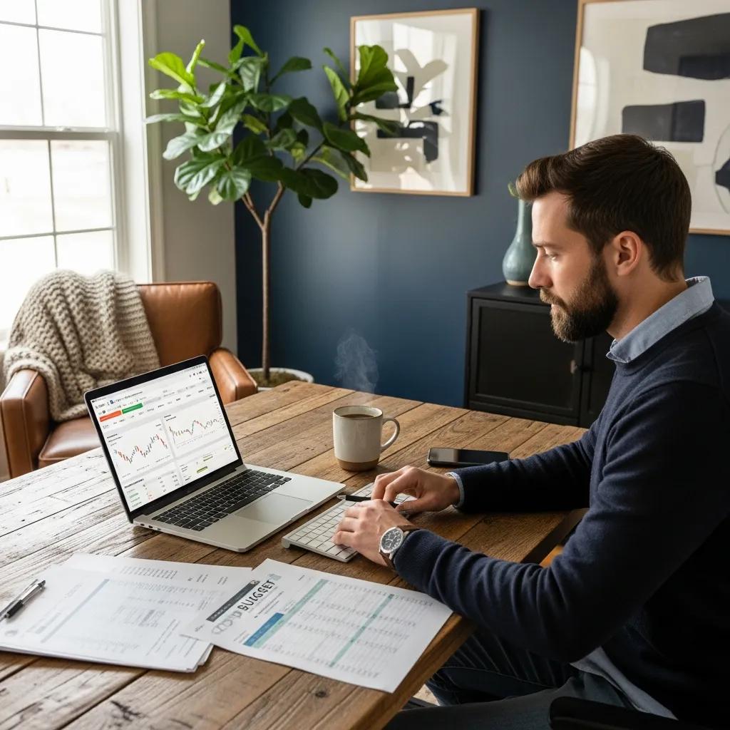 Cozy home office scene with a couple planning their financial strategy