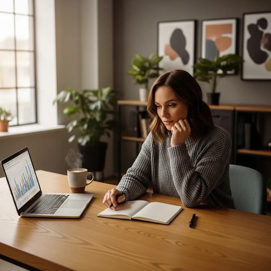 Entrepreneur contemplating business exit strategy in a cozy office environment
