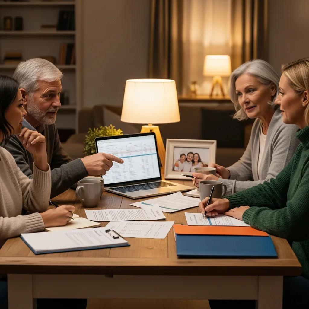 Family discussing legacy planning strategies around a table, highlighting wealth transfer