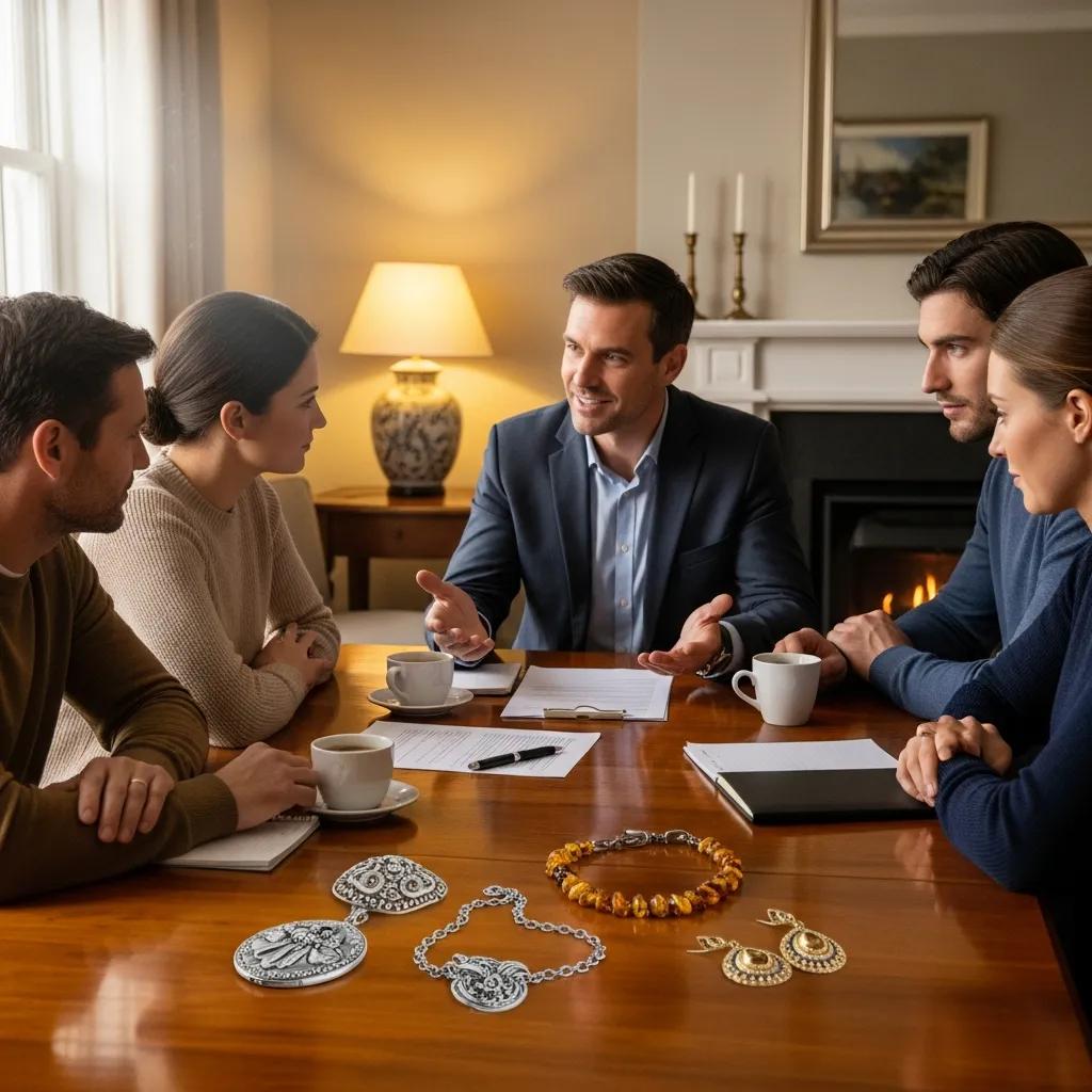 Family discussing legacy planning with a financial coach, showcasing heirlooms