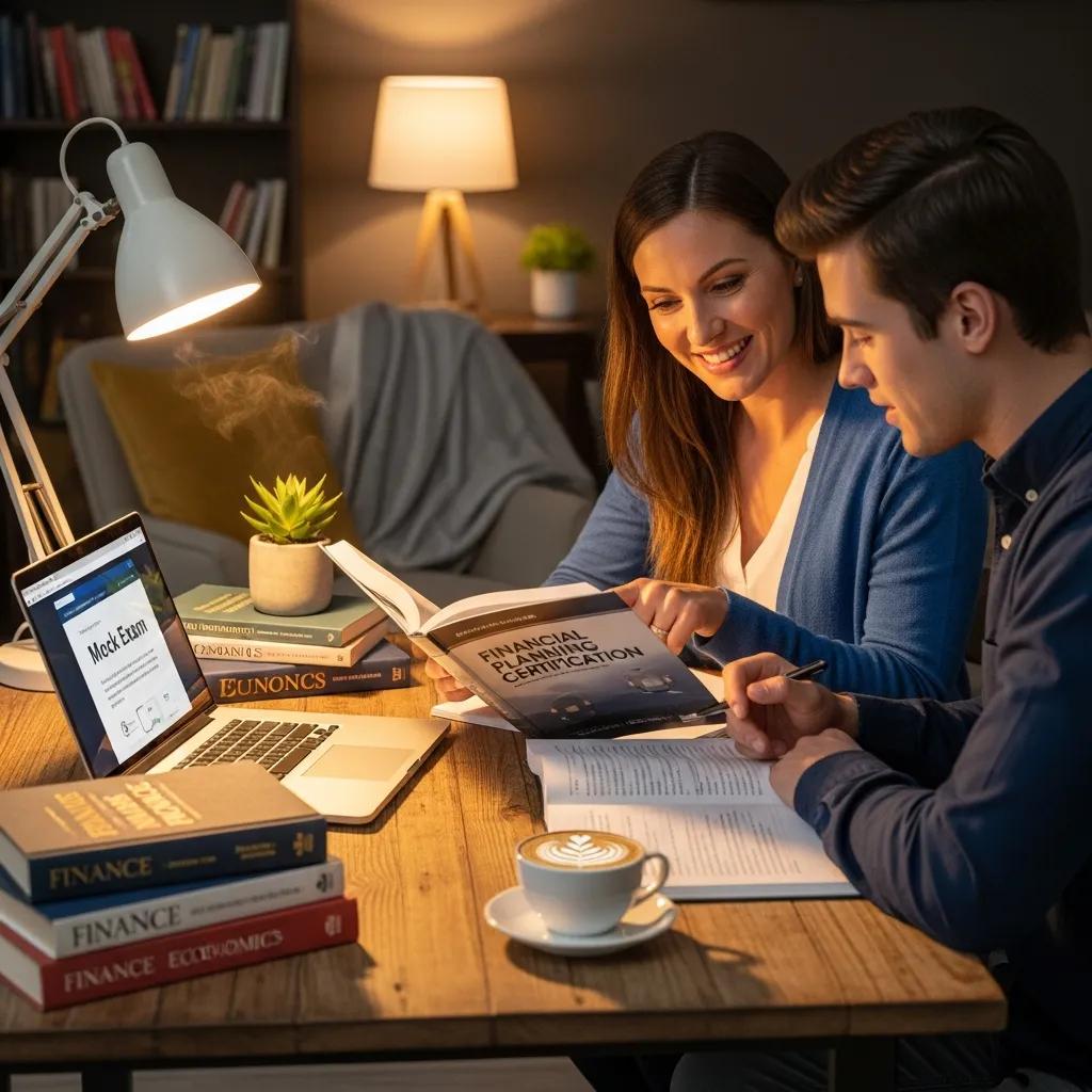 Financial advisor and student studying for certification in a cozy environment