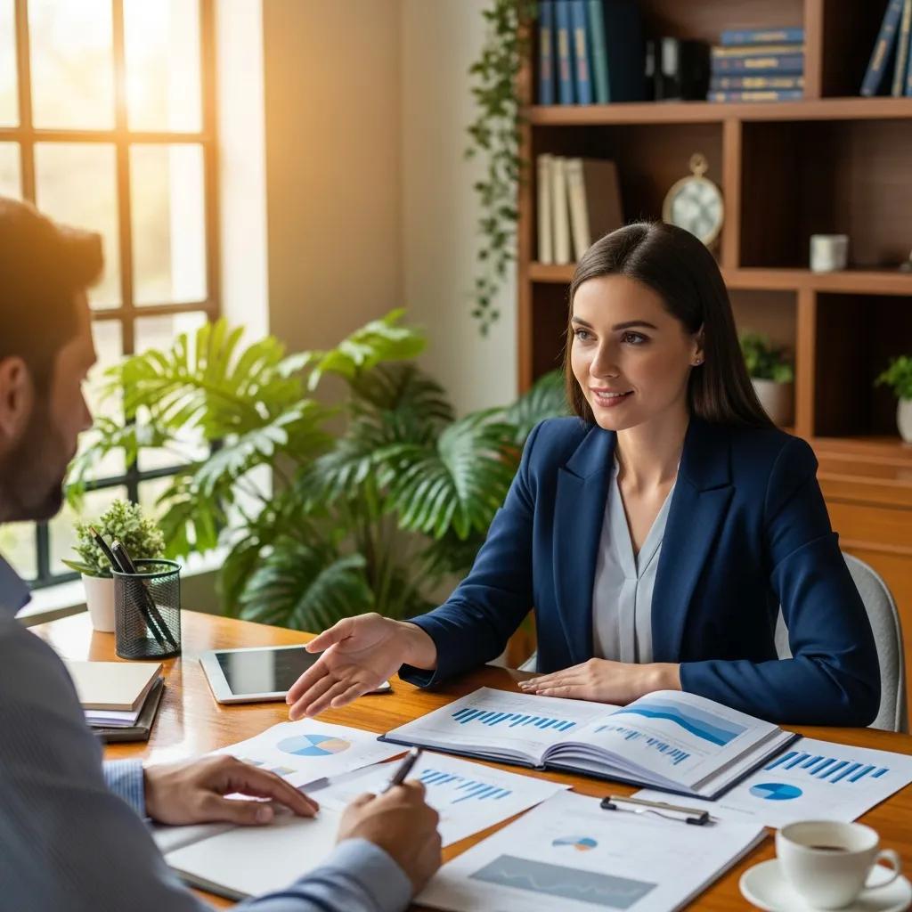 Financial advisor consulting with a client in a cozy office setting
