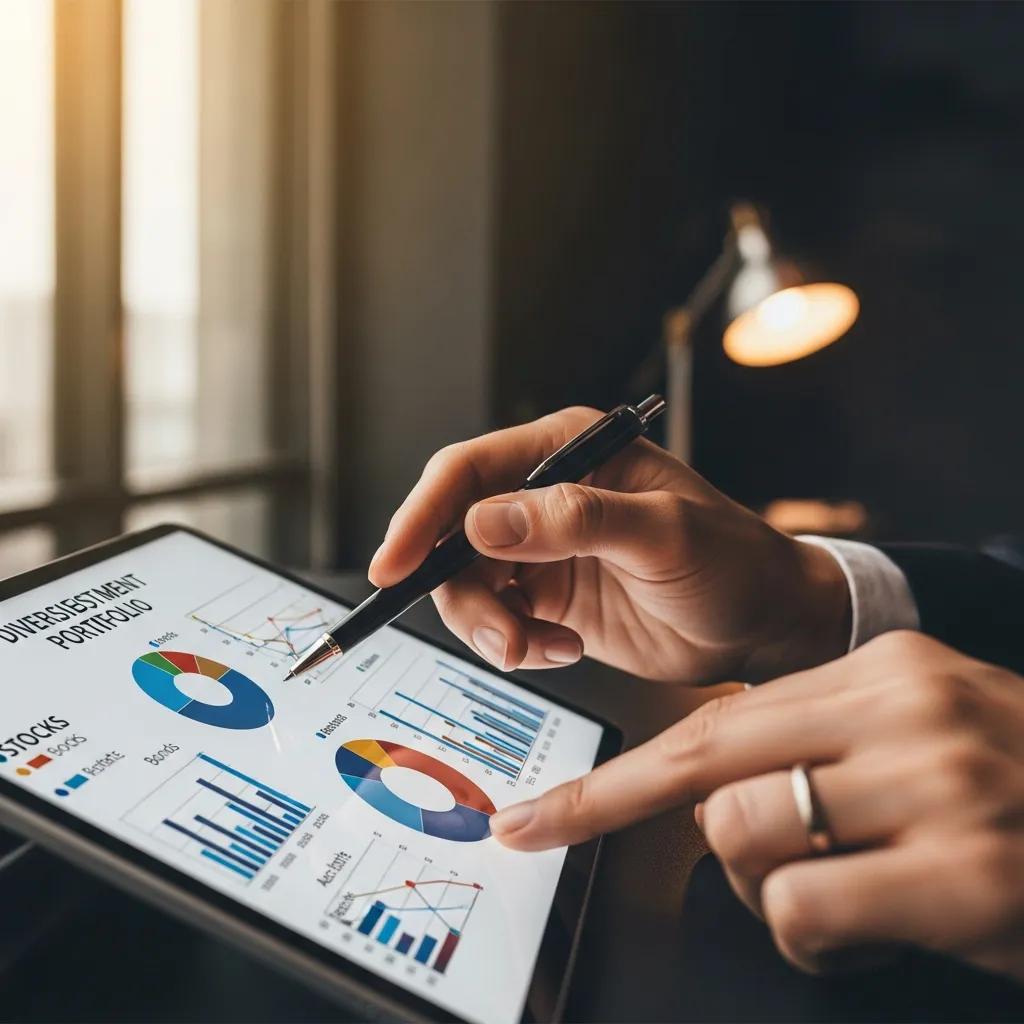 Financial advisor highlighting a diversified investment portfolio on a tablet