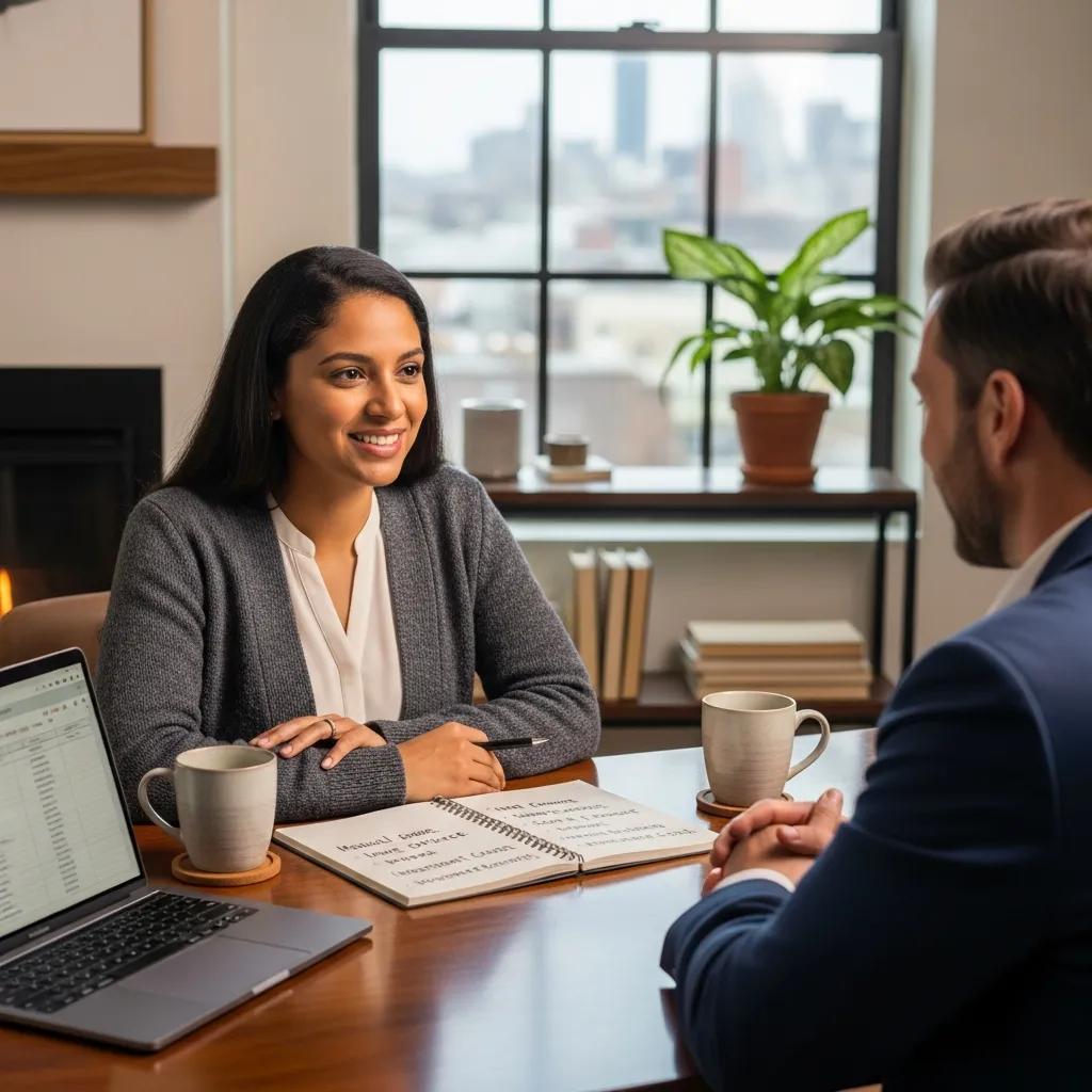 Physician consulting with financial advisor about tax deductions in a cozy office