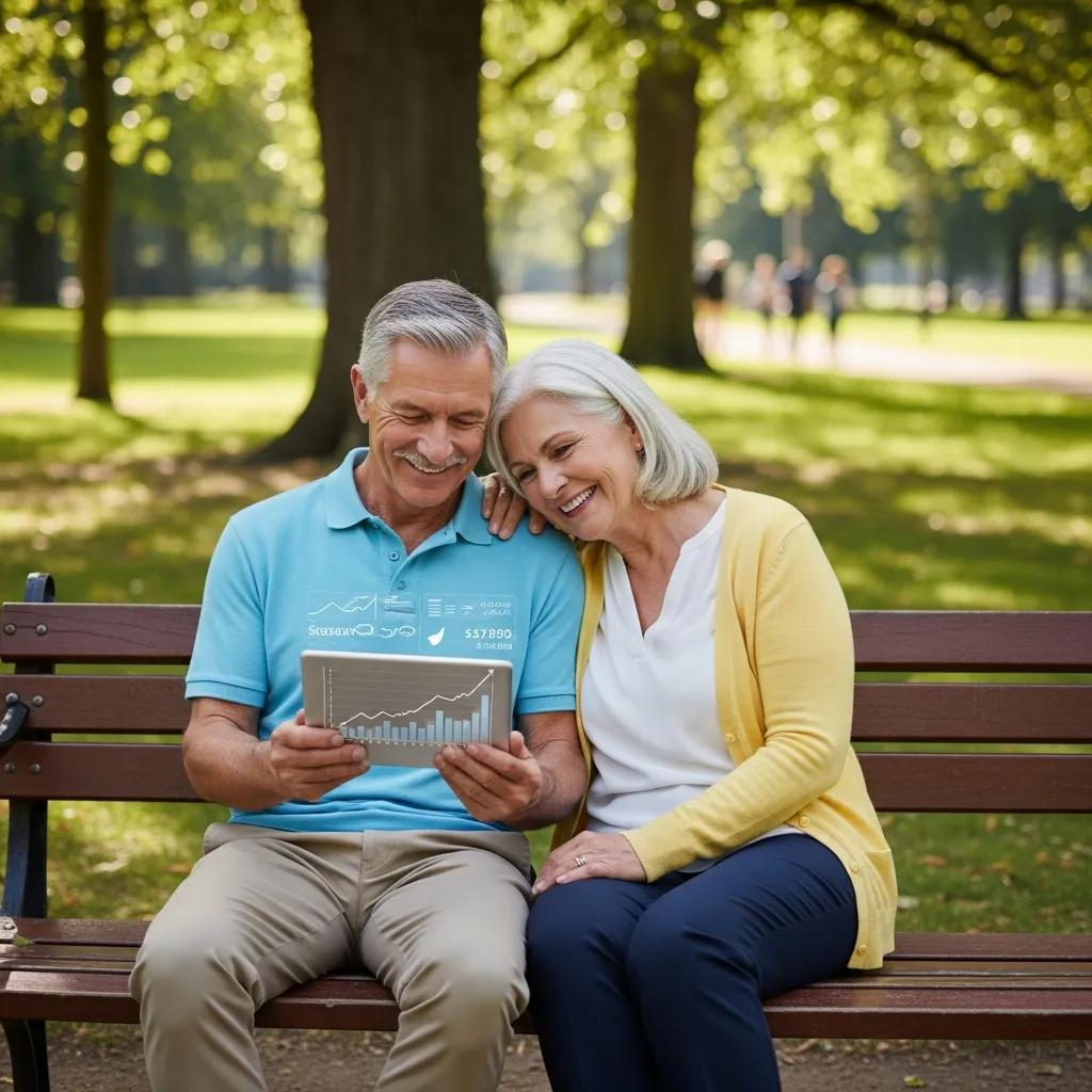 Retired couple enjoying financial security in a park