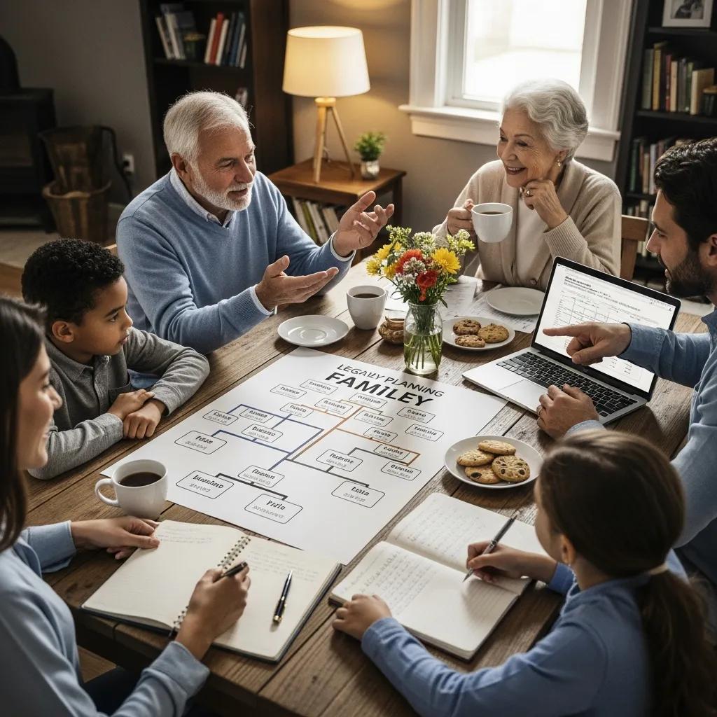 Family discussing legacy planning strategies around a table